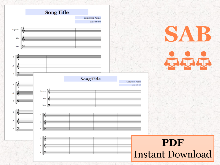 SAB Choir - Printable Blank Sheet Music Paper PDF