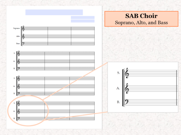 SAB Choir - Printable Blank Sheet Music Paper PDF 02