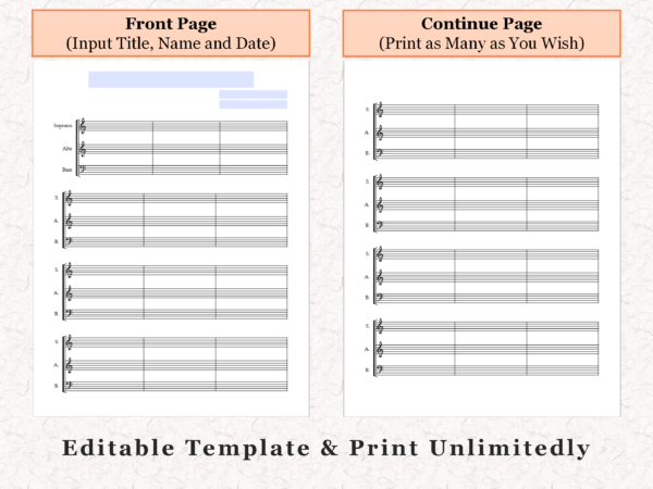 SAB Choir - Printable Blank Sheet Music Paper PDF 03