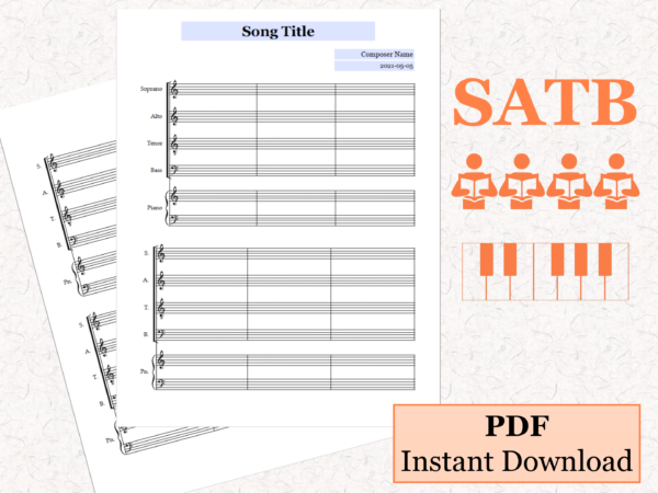 SATB Choir Piano - Printable Blank Sheet Music Paper PDF