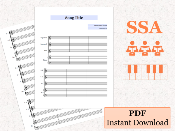 SSA Choir Piano - Printable Blank Sheet Music Paper PDF