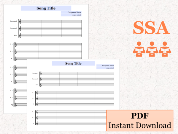 SSA Choir - Printable Blank Sheet Music Paper PDF