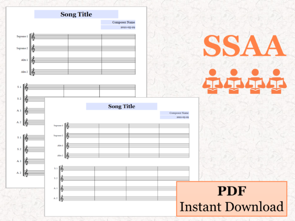 SSAA Choir - Printable Blank Sheet Music Paper PDF