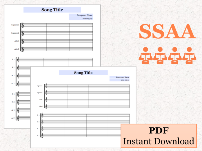 SSAA Choir - Printable Blank Sheet Music Paper PDF