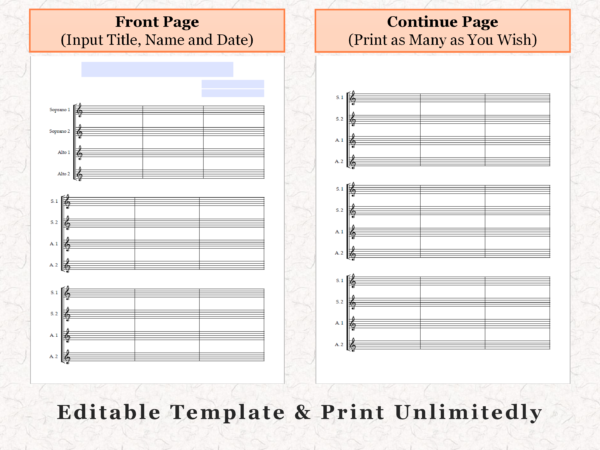 SSAA Choir - Printable Blank Sheet Music Paper PDF 03