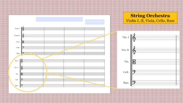 String Orchestra Landscape - Printable Blank Sheet Music Paper PDF 02