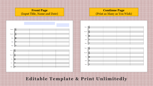 String Orchestra Landscape - Printable Blank Sheet Music Paper PDF 03