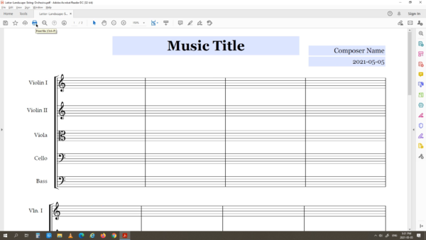 String Orchestra Landscape - Printable Blank Sheet Music Paper PDF 05