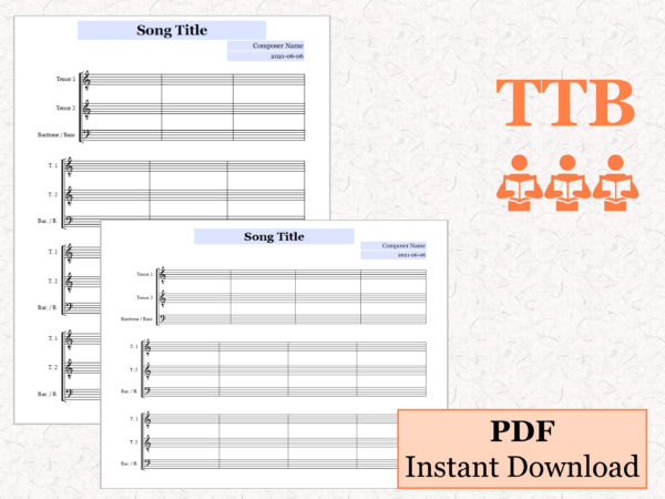 TTB Choir - Printable Blank Sheet Music Paper PDF