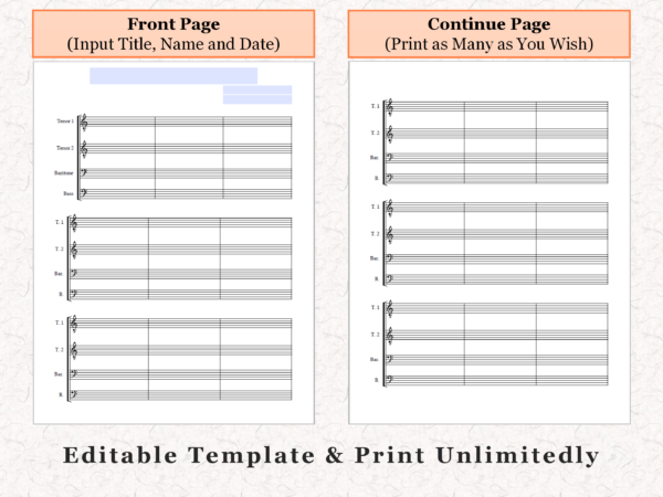 TTBB Choir - Printable Blank Sheet Music Paper PDF 03