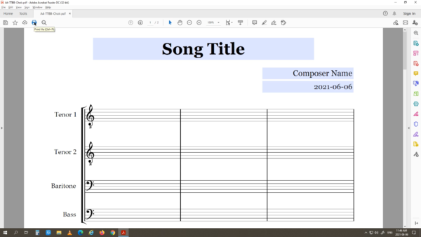 TTBB Choir - Printable Blank Sheet Music Paper PDF 06